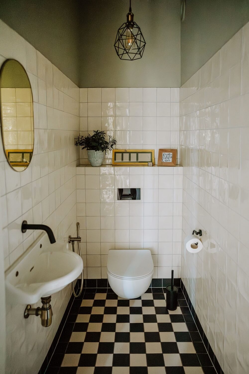 Historic Charm in a New Country House in The Netherlands 15 toiler with checkerboard floor and green wall