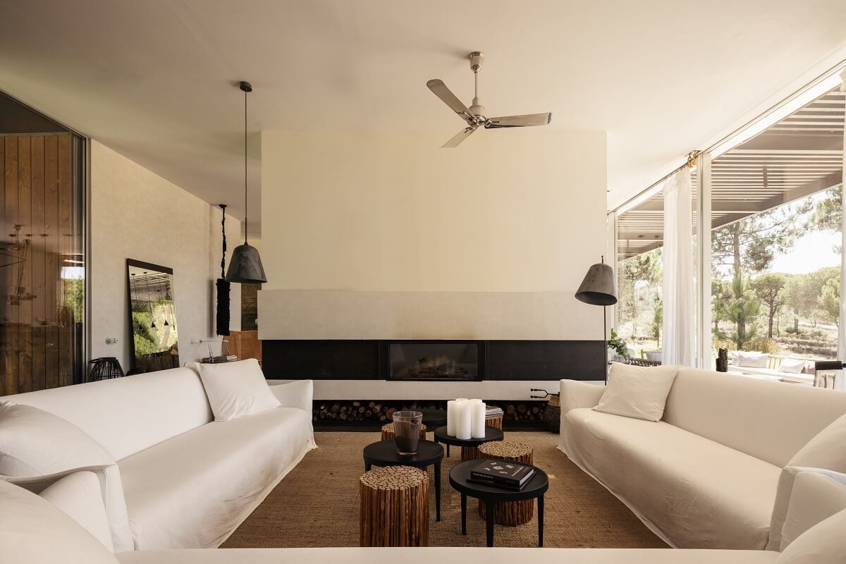 An Eco-Retreat Made from Upcycled Materials in Portugal 1 white living room An Eco-Retreat Made from Upcycled Materials in Portugal