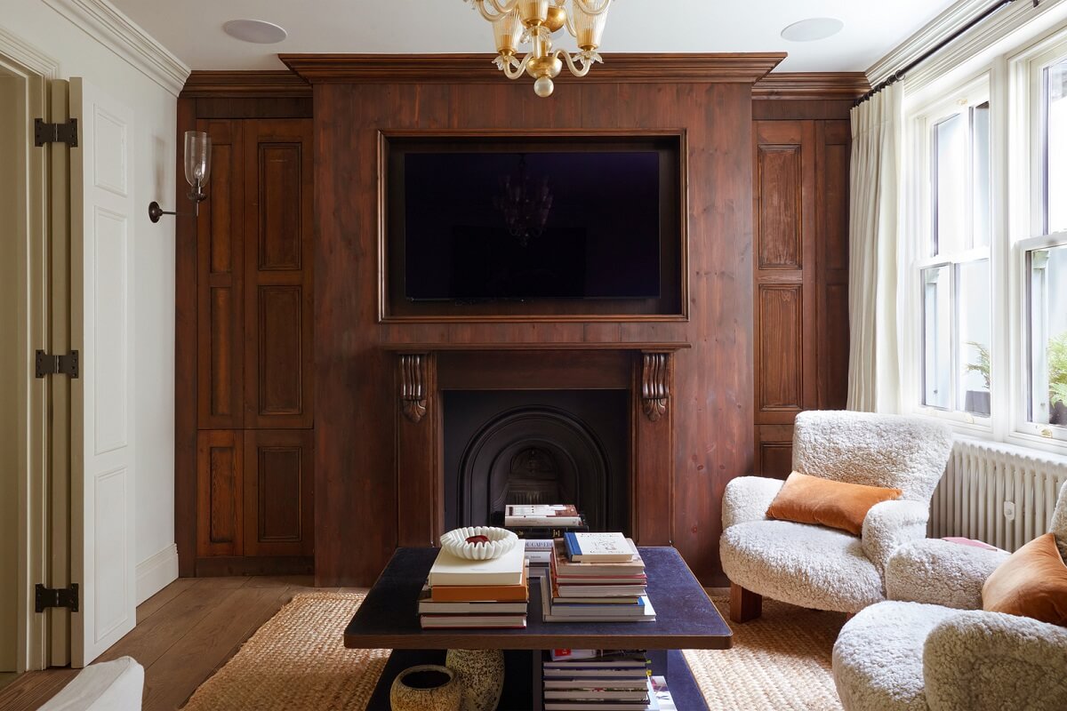 A Luxurious Two-Bedroom Maisonette in Primrose Hill 2 wooden feature wall living room