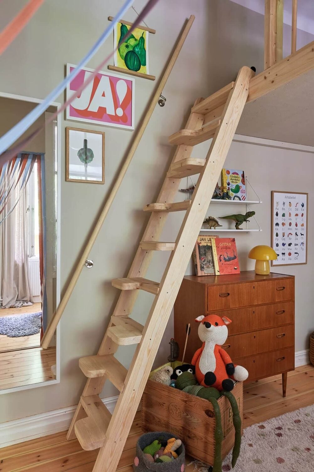 Soothing Colors and Smart Solutions in a Two Bedroom Apartment 17 wooden loft bed