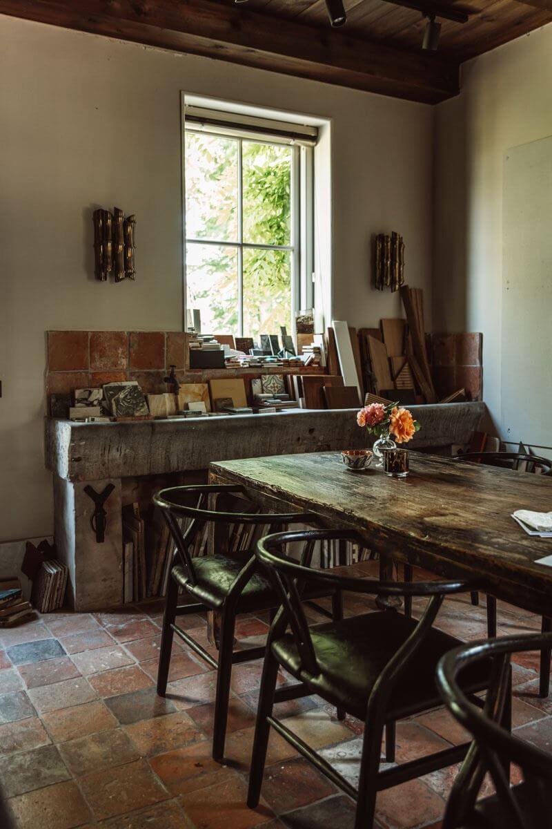 An Eclectic Colorful House in an Old Dutch Farmhouse 36 workspace rustic table stone floor