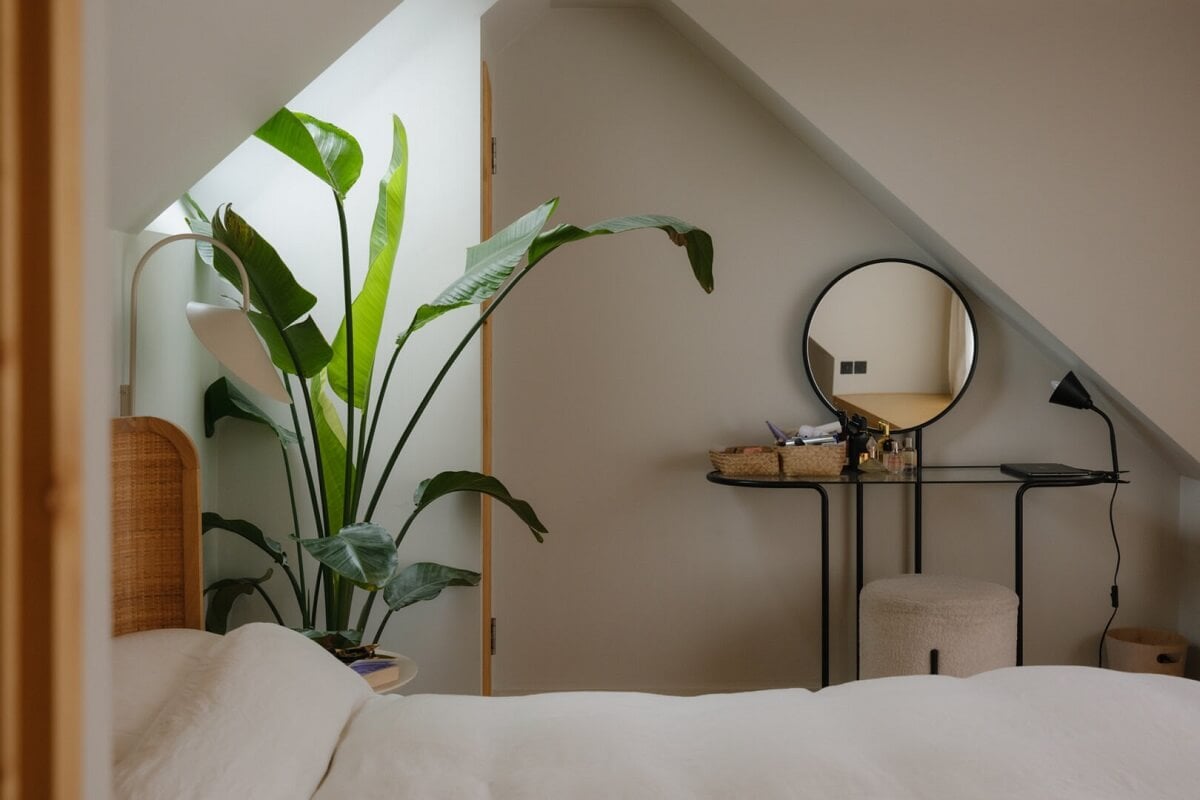 Nature-Inspired Colors in an Extended East London Home 19 attic gray bedroom