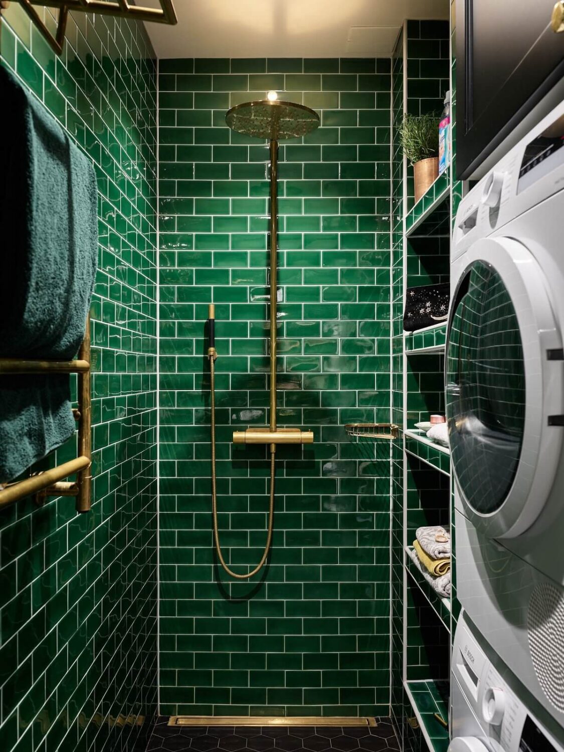 Best of 2024: Bathrooms 28 bathroom dark green tiles washer dryer space nordroom