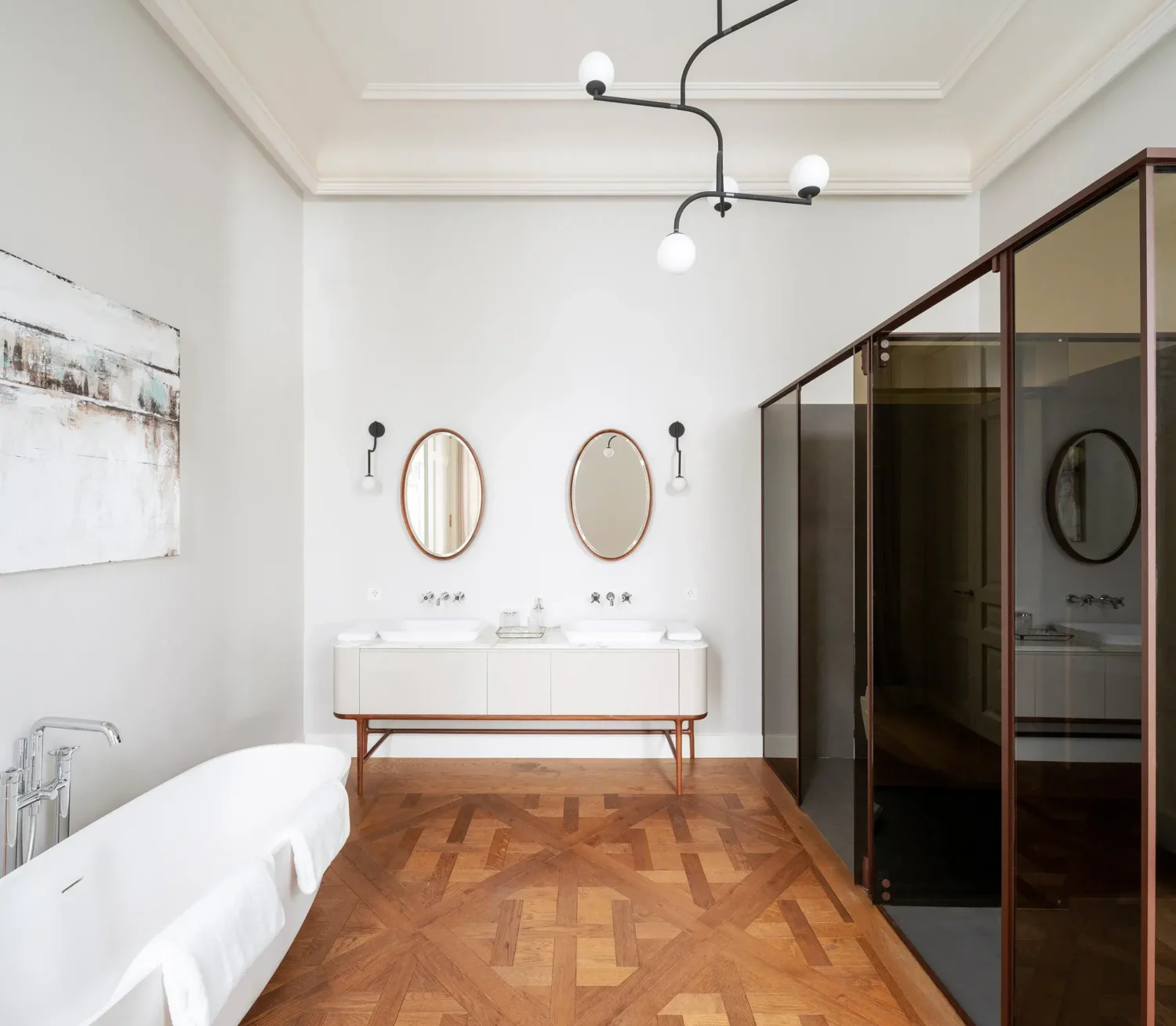 An Eclectic Mix of Modernist Elements and Luxurious Finishes in Barcelona 12 bathroom freestanding bath double sink nordroom
