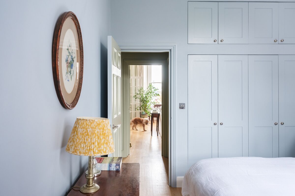 A Beautiful One-Bedroom Apartment with Plants and Period Features 9 bedroom built in wardrobes parma grey farrow and ball