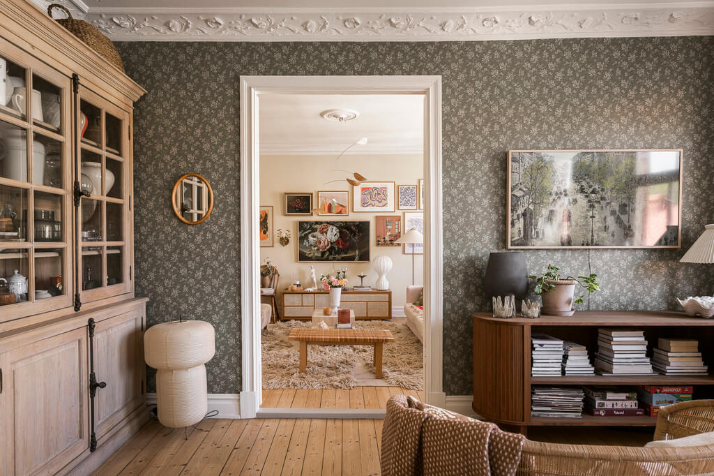 Hannes Mauritzson's Warm Yellow Hygge Apartment in Sweden 16 bedroom view into living room