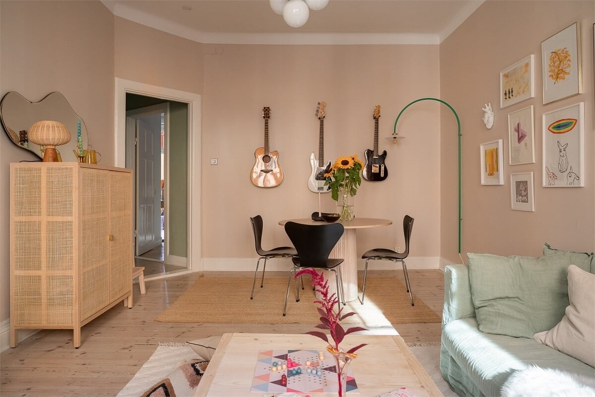 Nature-Inspired Colors in a Charming Stockholm Apartment 7 beige living room round table