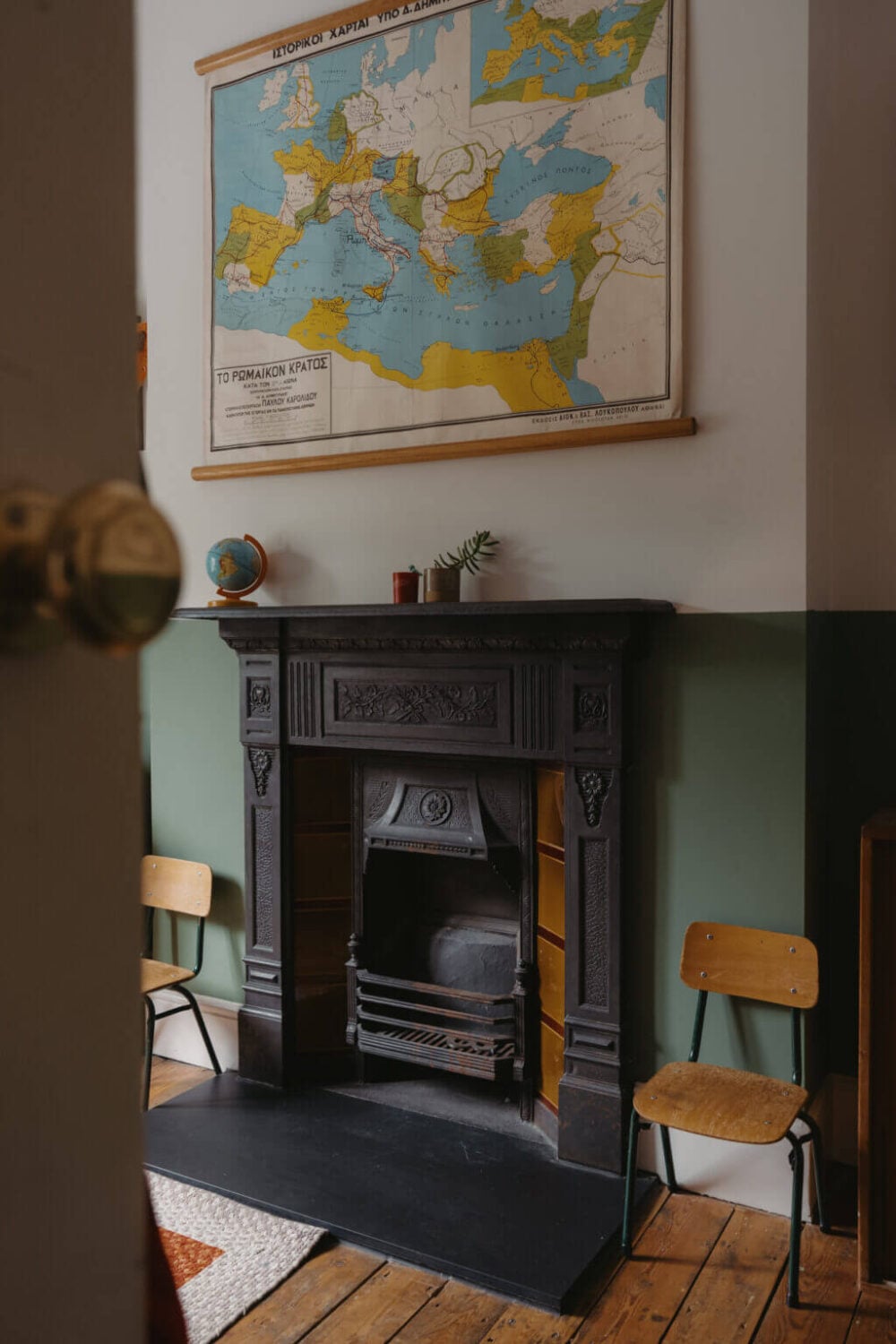 Original Details and a Modern Extension in a London House 21 children room wooden floorboards black fireplace