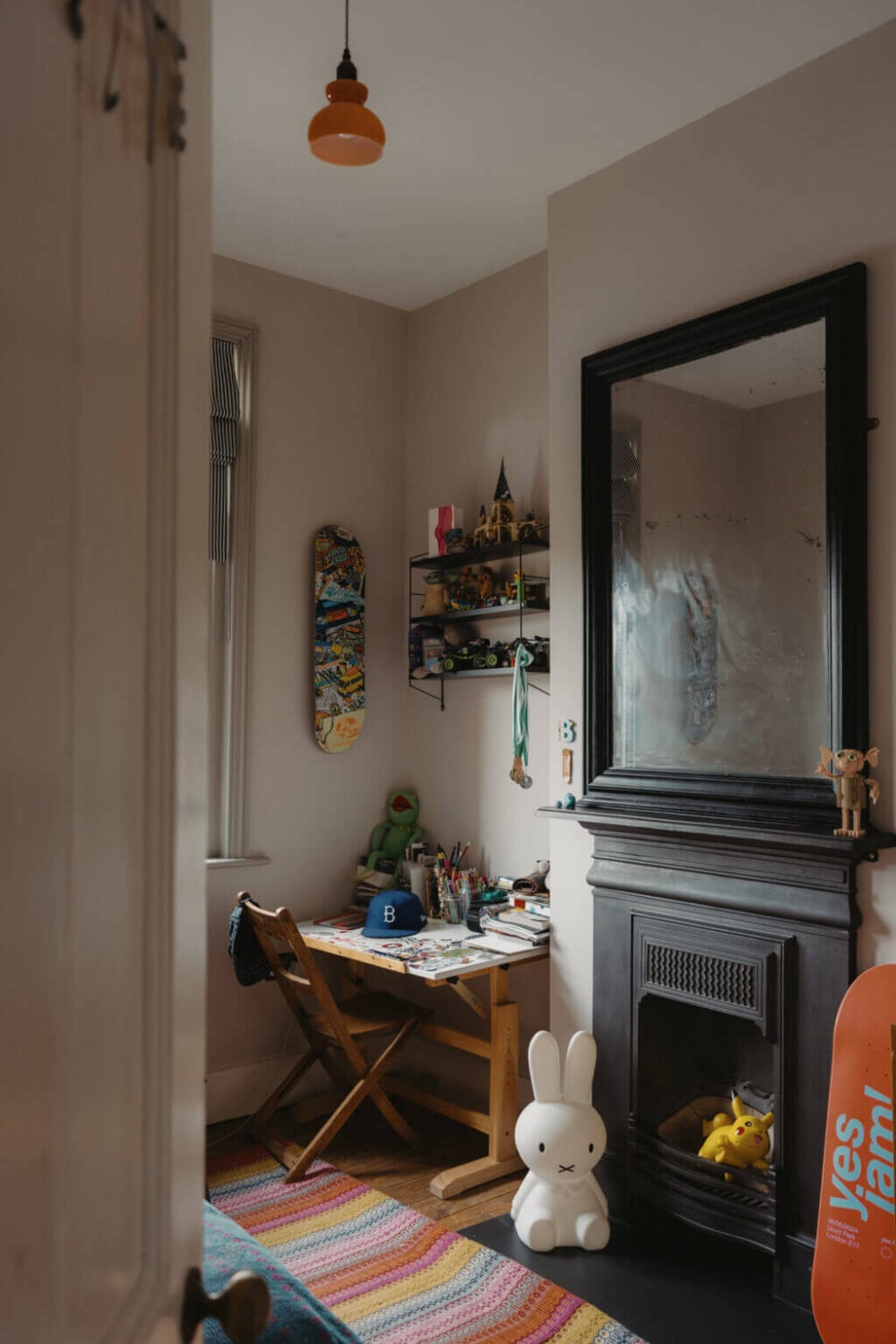 Original Details and a Modern Extension in a London House 23 childrens room with desk and fireplace