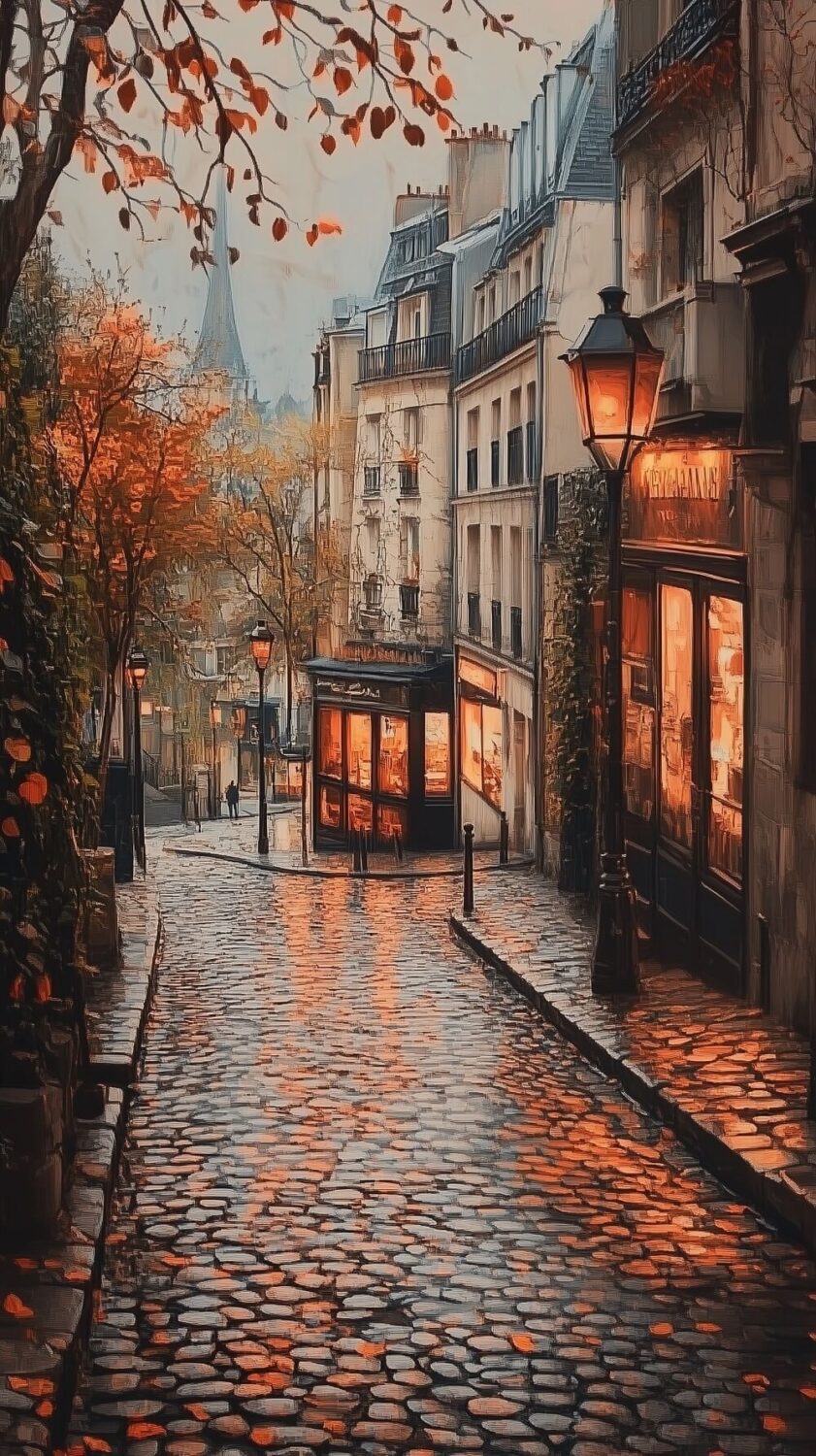Beautiful (and Fun) Fall Phone Wallpapers to Start the Cozy Season 23 cobbled paris street fall colors phone wallpaper nordroom