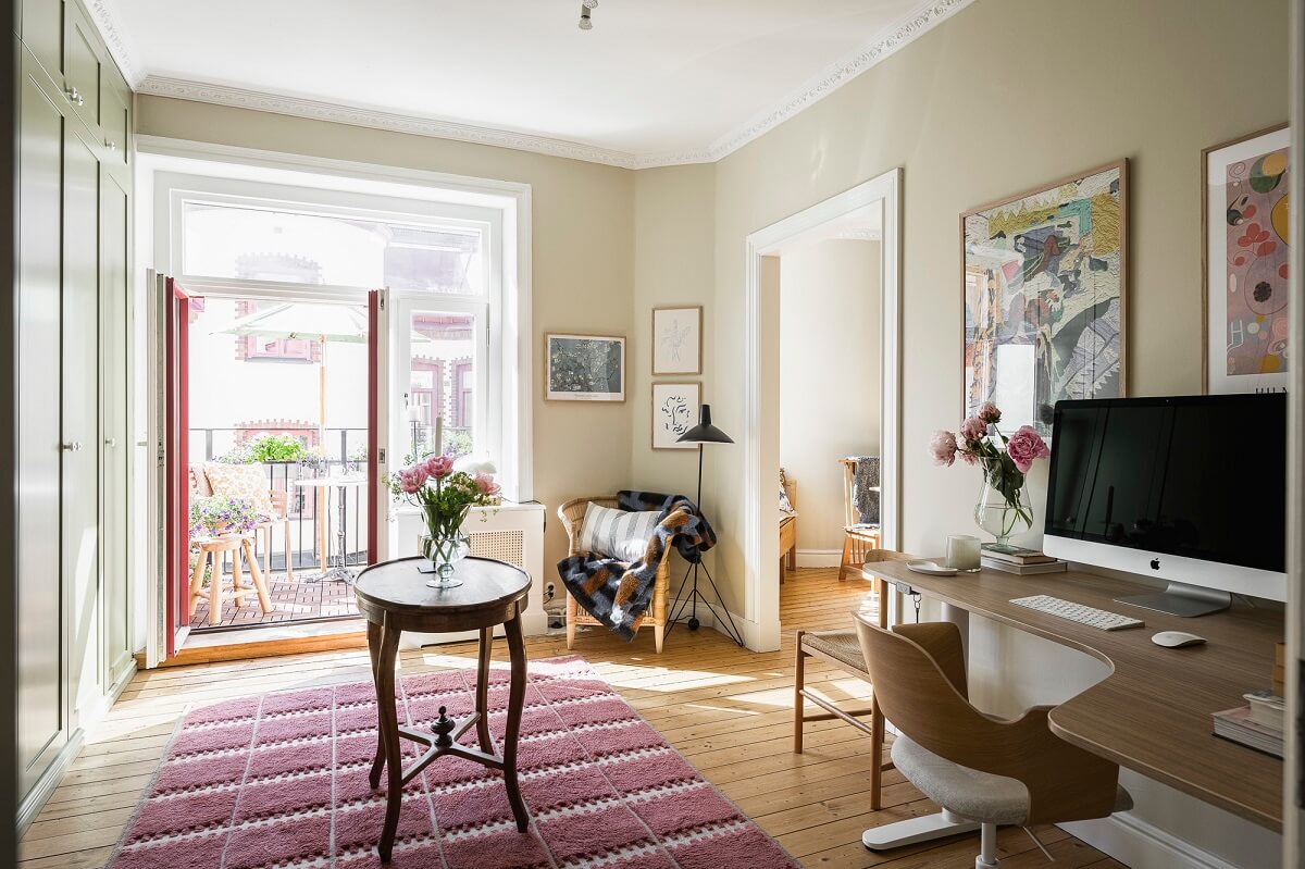 Hannes Mauritzson's Warm Yellow Hygge Apartment in Sweden 31 combined dressing room and home office