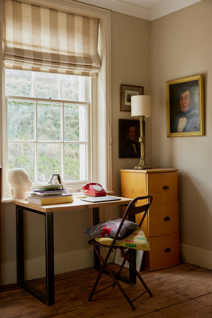 Muted Tones and an Orangery in a Victorian Coastal House 8 desk in front of window