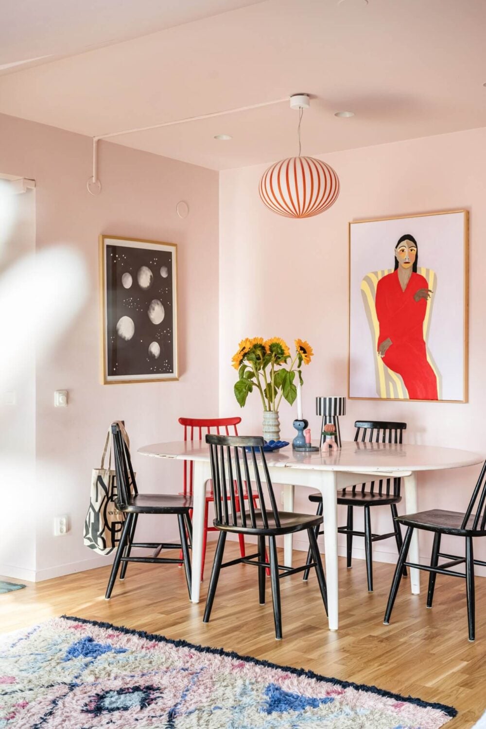 A Small, Colorful Attic Apartment with A Yellow Kitchen 6 dining area