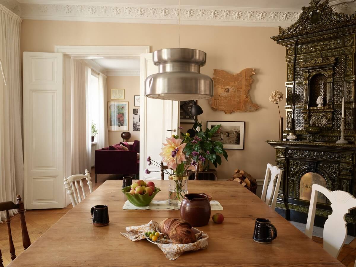 Beautiful Historic Details in a Large and Inviting Family Apartment 13 dining table and green fireplace