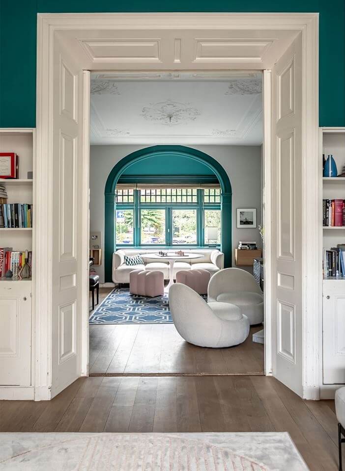 A Beautiful Monumental Villa with Green Color Accents 6 double living room teal green color accents