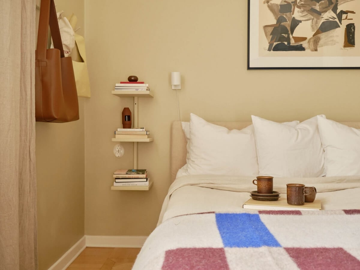 A Beautiful Calm and Natural Apartment with a Green Kitchen 17 floating bedroom nightstand