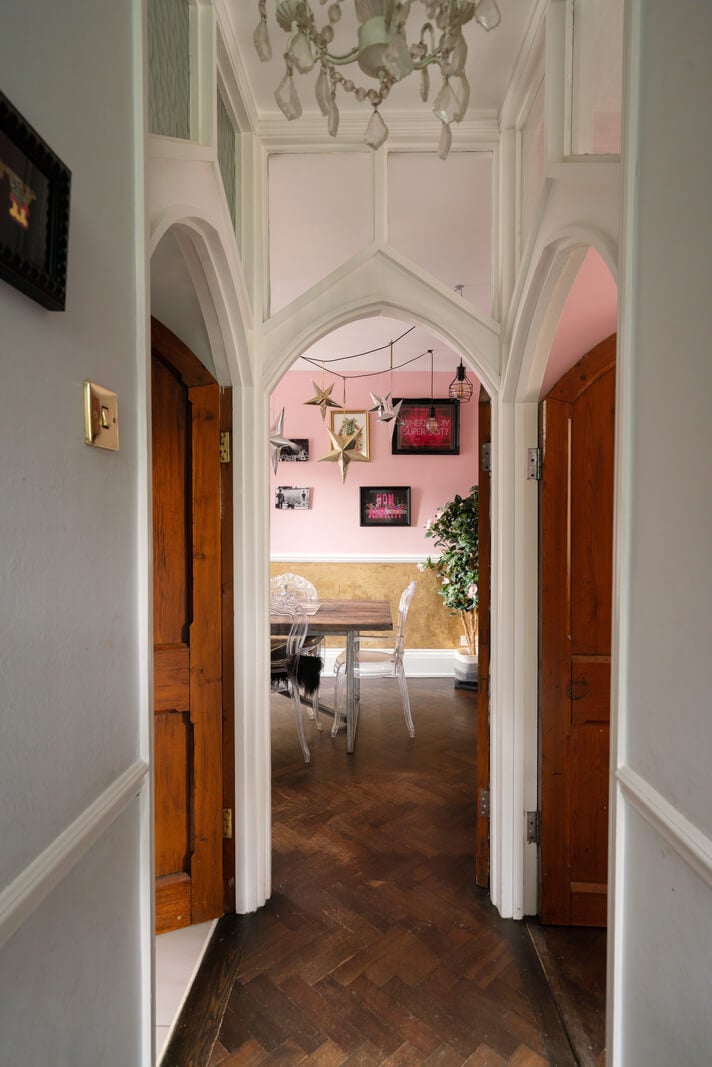A Colorful Gothic-Style School Conversion in England 9 gothic features hallway