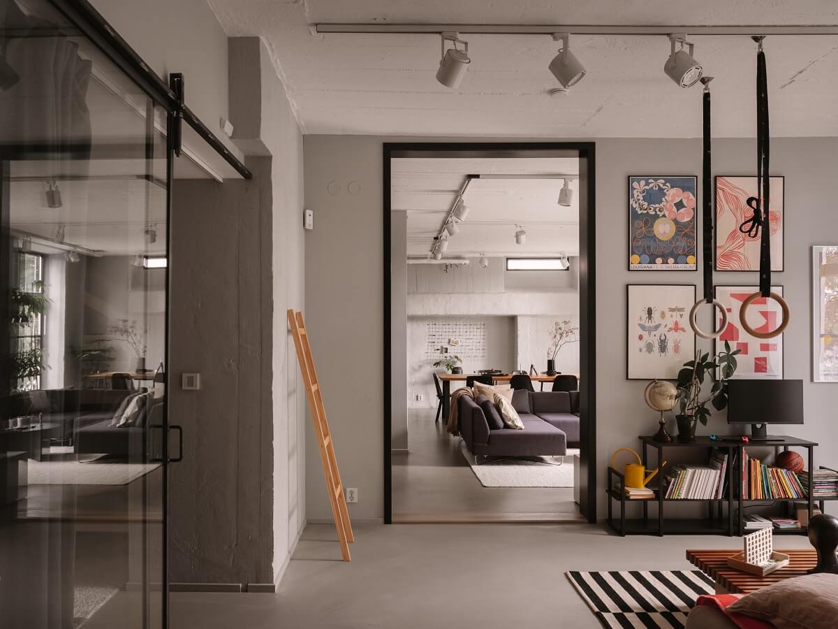 A Modern Industrial Basement Apartment in Sweden 3 gray industrial style apartment