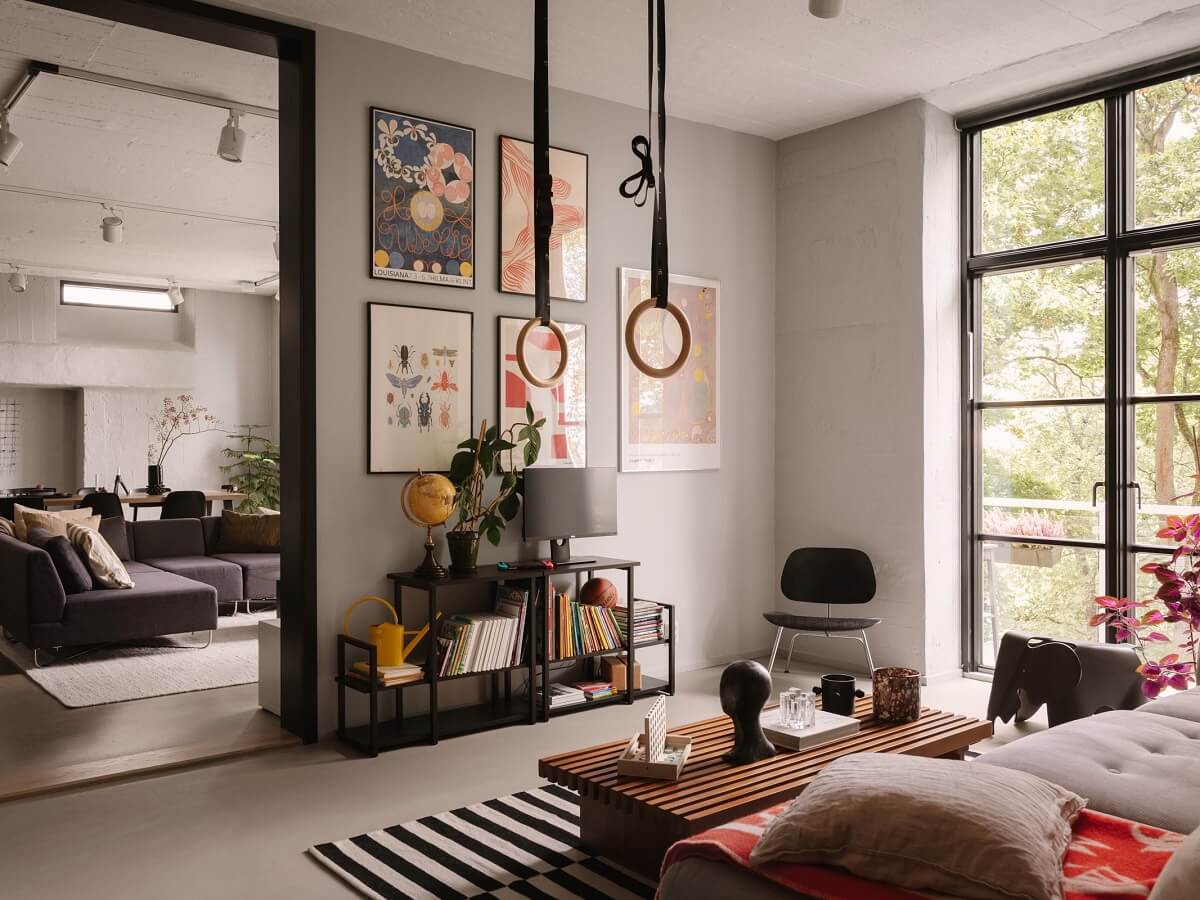 A Modern Industrial Basement Apartment in Sweden 2 gray monochrome living room