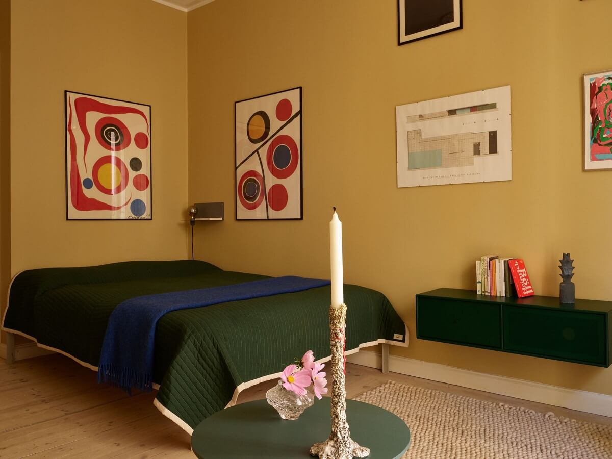 Golden Yellow Walls in a Colorful Swedish Studio Apartment 7 green and ochre yellow studio