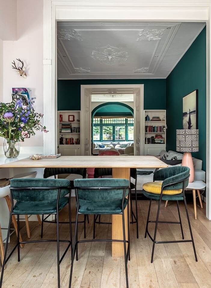 A Beautiful Monumental Villa with Green Color Accents 12 green bar chairs