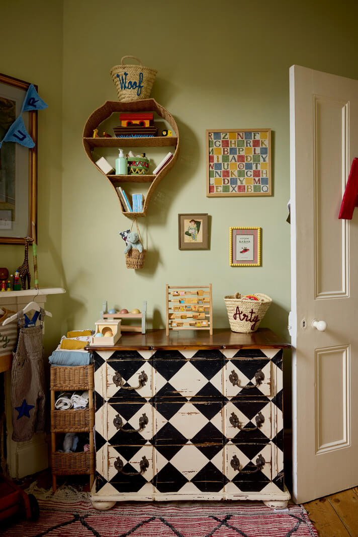 Best of 2024: Children's Bedrooms 3 green nursery with checkerboard cabinet nordroom