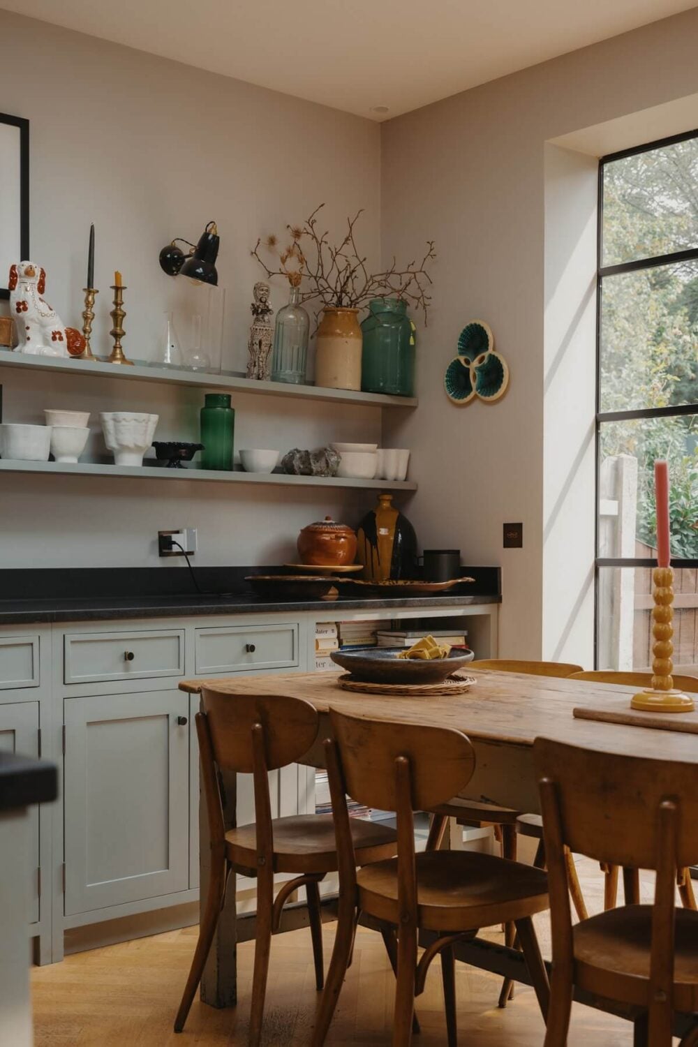 Original Details and a Modern Extension in a London House 8 kitchen detail shelves and wooden table