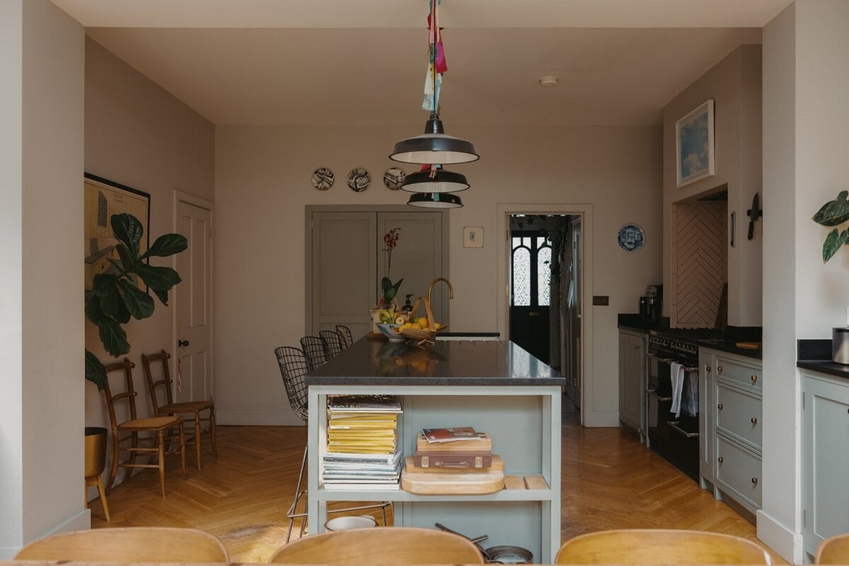 Original Details and a Modern Extension in a London House 10 kitchen island open storage