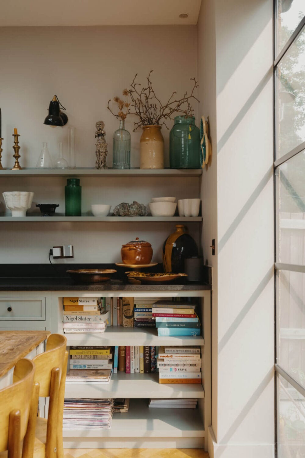 Original Details and a Modern Extension in a London House 9 kitchen open cabinets shelves