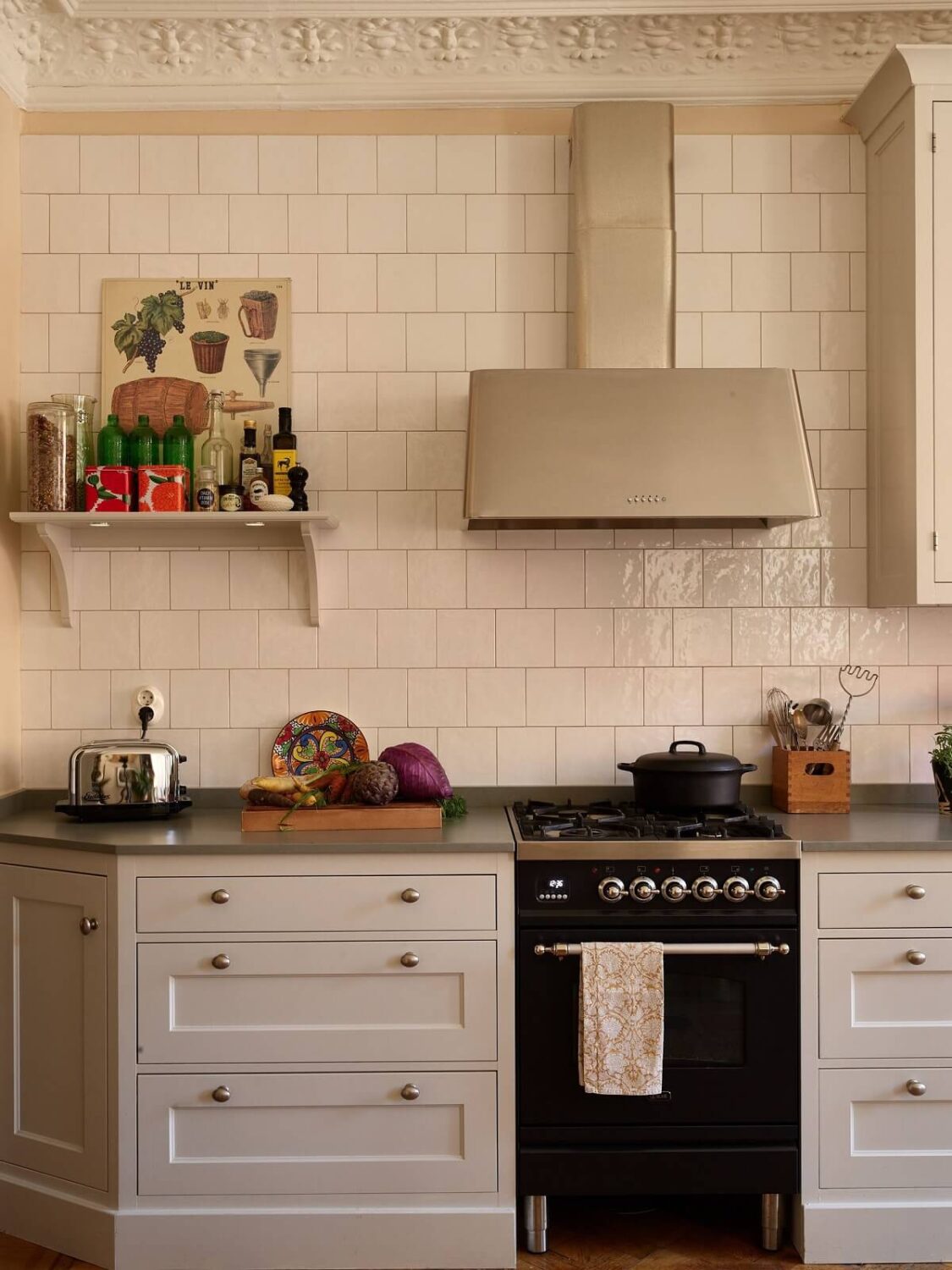 Beautiful Historic Details in a Large and Inviting Family Apartment 10 kitchen white tiles shelf