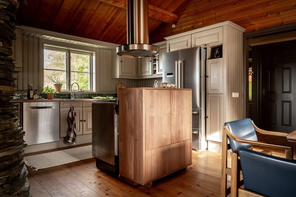 A Warm Scandinavian Log House with a Green Roof 12 kitchen