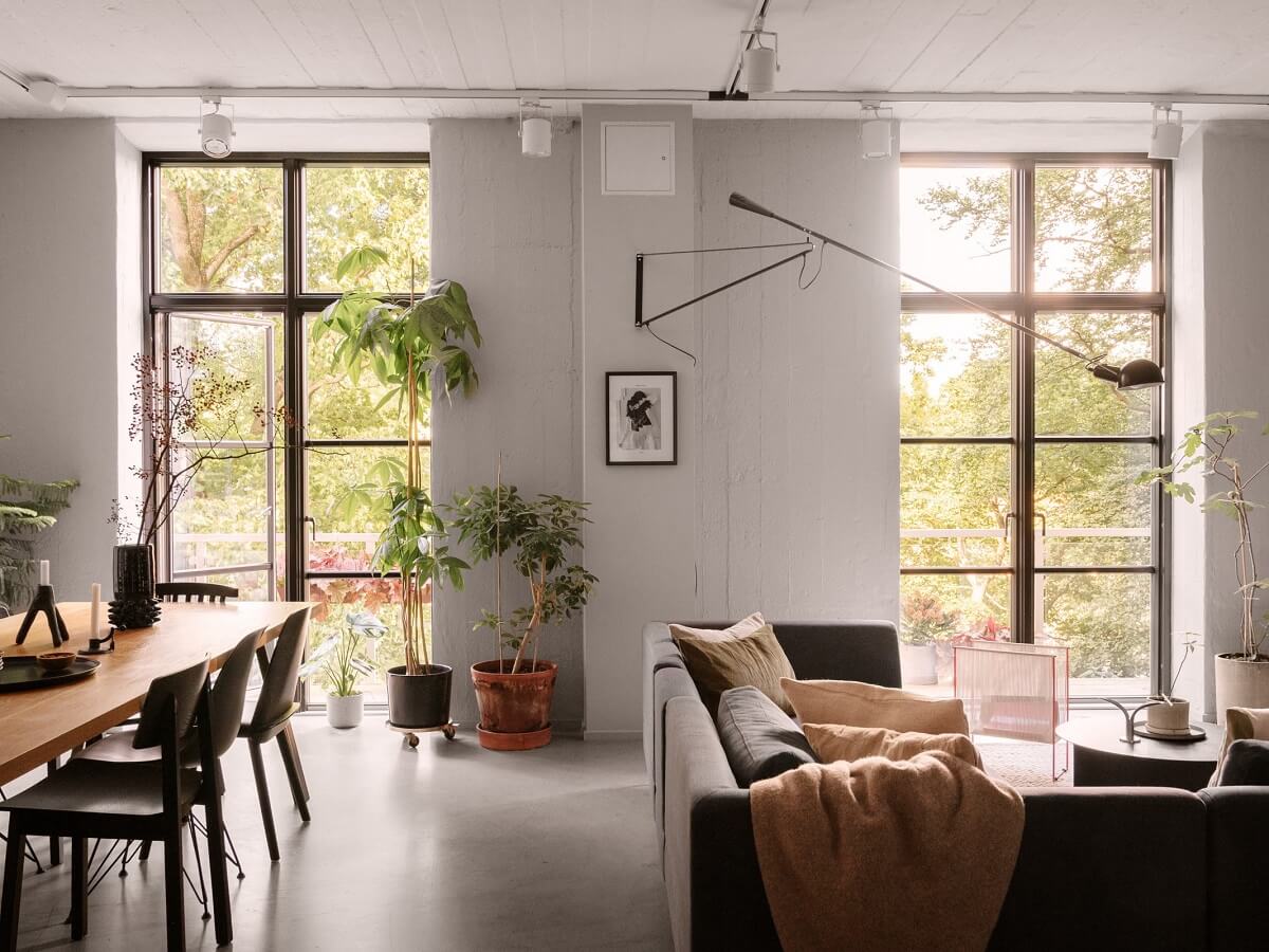 A Modern Industrial Basement Apartment in Sweden 8 light gray walls living room