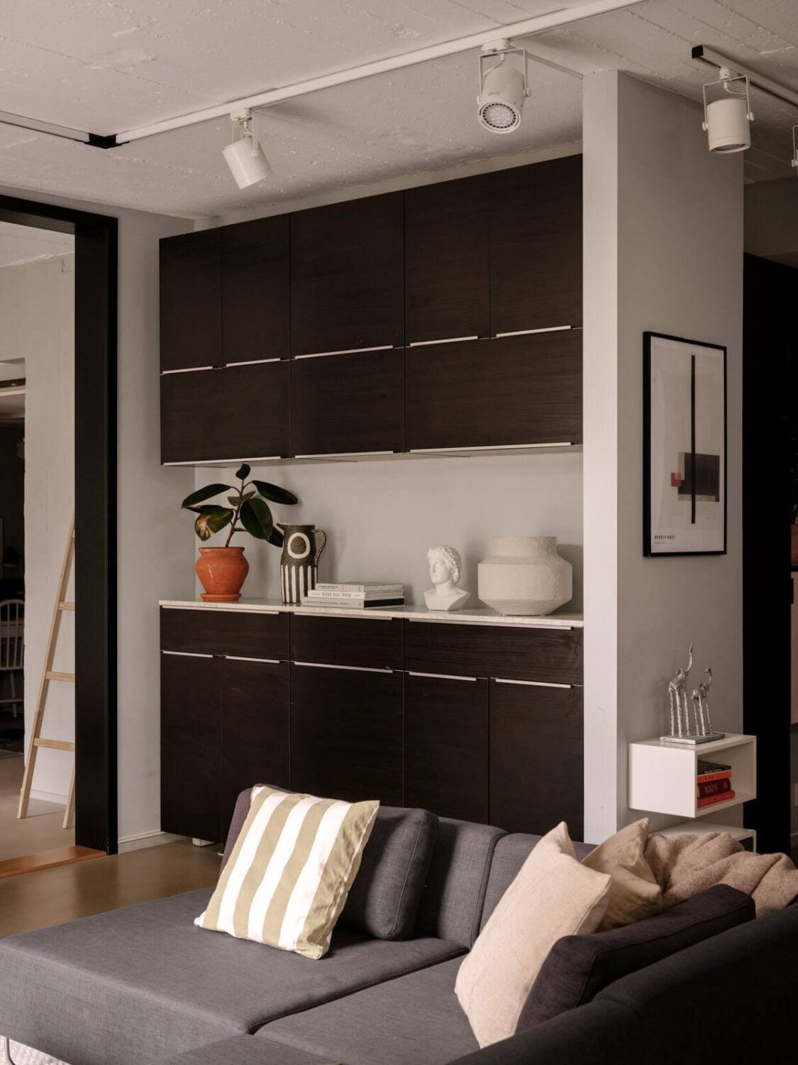 A Modern Industrial Basement Apartment in Sweden 9 living room home bar