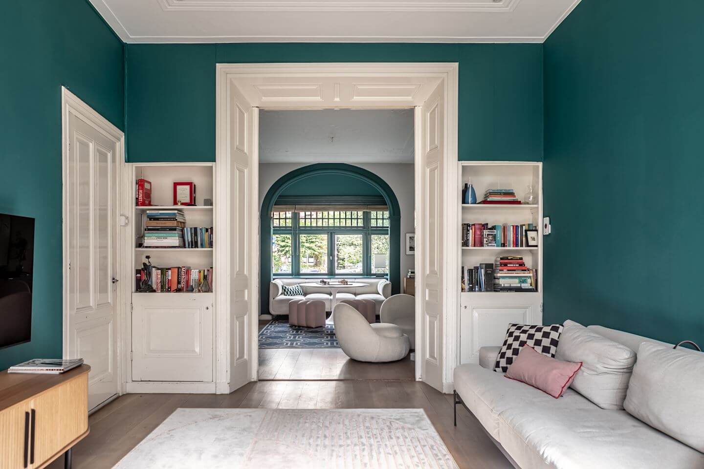 A Beautiful Monumental Villa with Green Color Accents 5 living room teal green walls