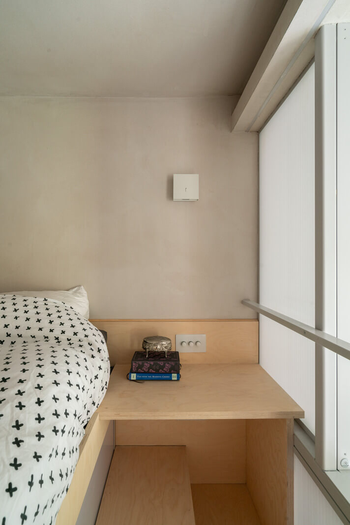 An Award-Winning Shoji-Inspired Loft Apartment in London 12 loft bedroom with custom wooden bed An Award-Winning Shoji-Inspired Loft Apartment in London