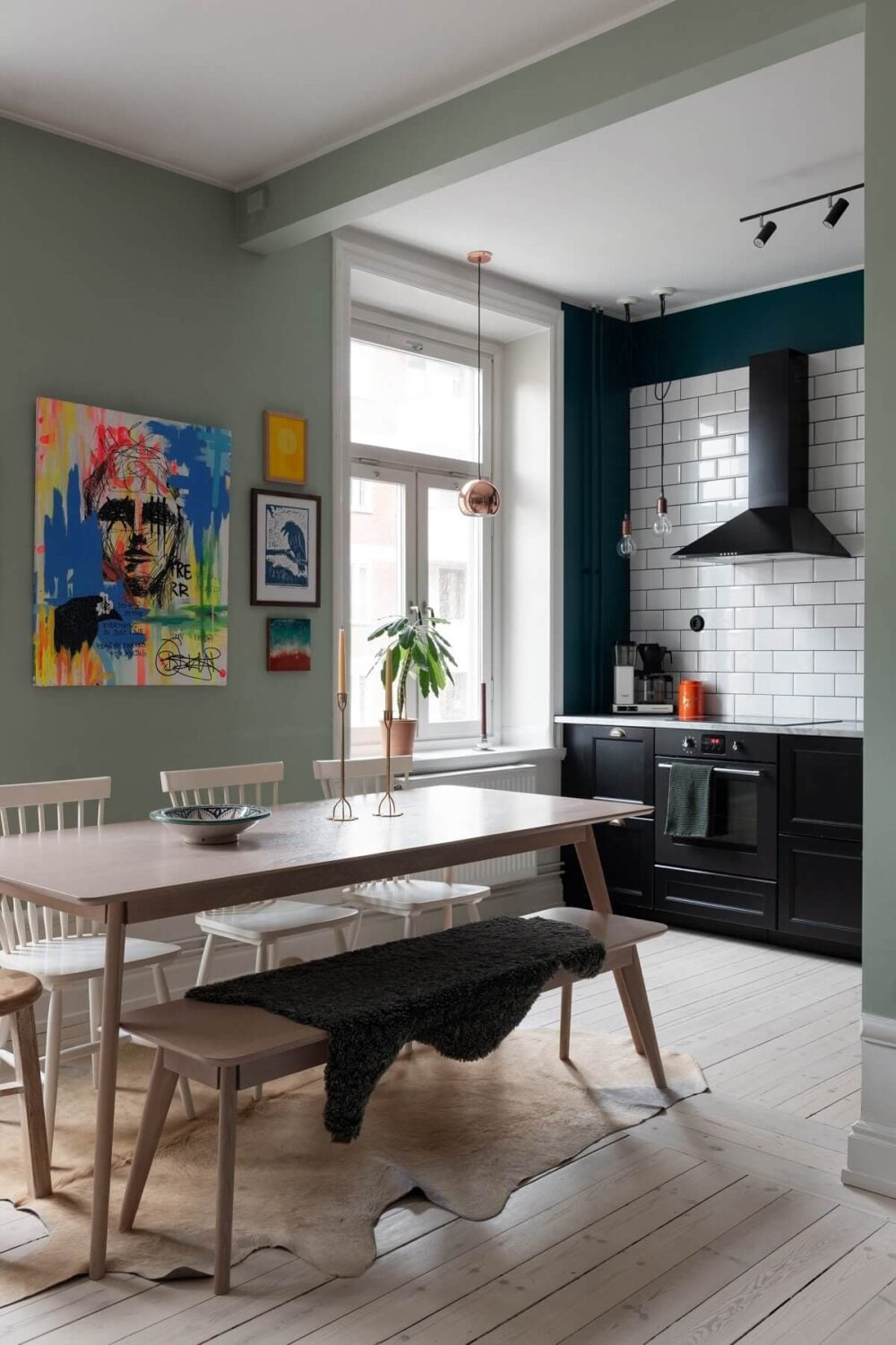 Colorful Art and Furniture in a Stylish Scandi Apartment 12 open plan living space dining table
