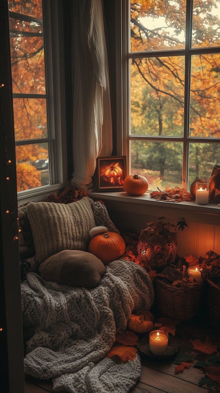 Beautiful (and Fun) Fall Phone Wallpapers to Start the Cozy Season 7 pumpkins and candles phone wallpaper
