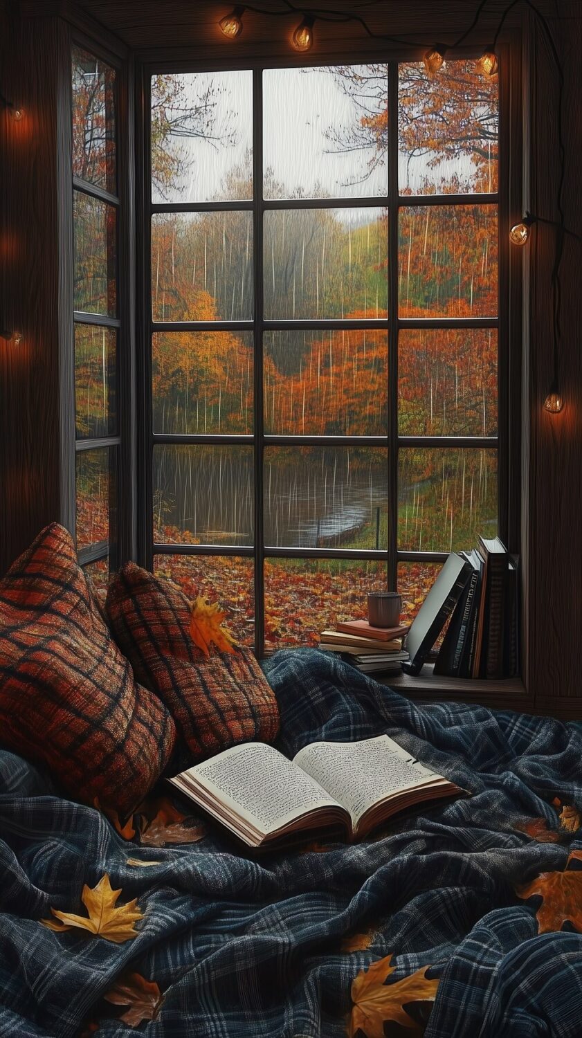 Beautiful (and Fun) Fall Phone Wallpapers to Start the Cozy Season 6 rainy fall weather reading nook wallpaper nordroom