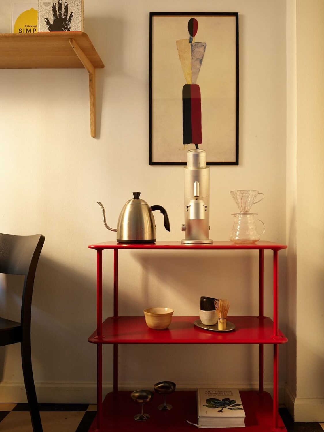 Golden Yellow Walls in a Colorful Swedish Studio Apartment 15 red side table kitchen