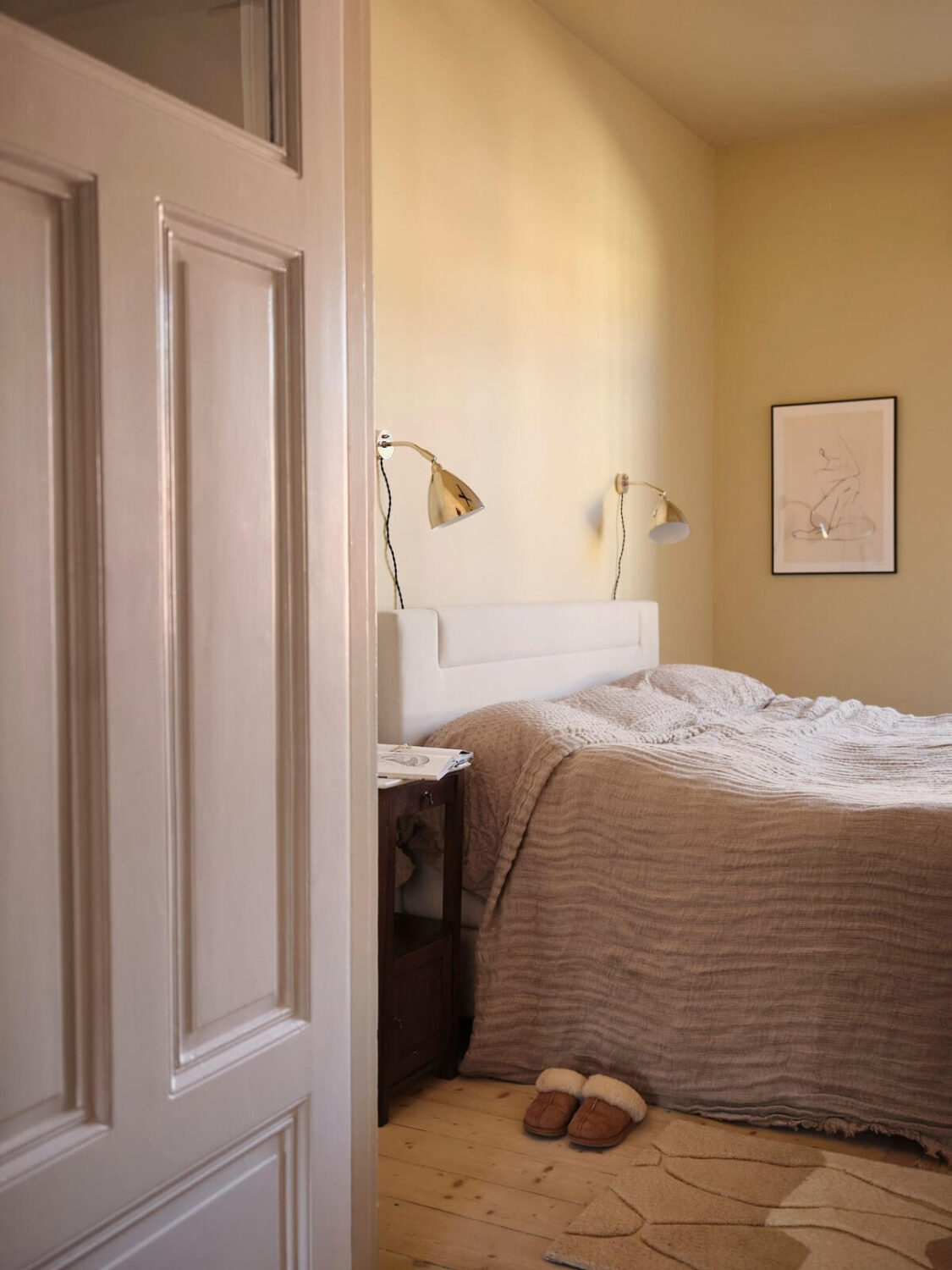 A Light Pastel Yellow and Pink Apartment in Stockholm 18 serene bedroom