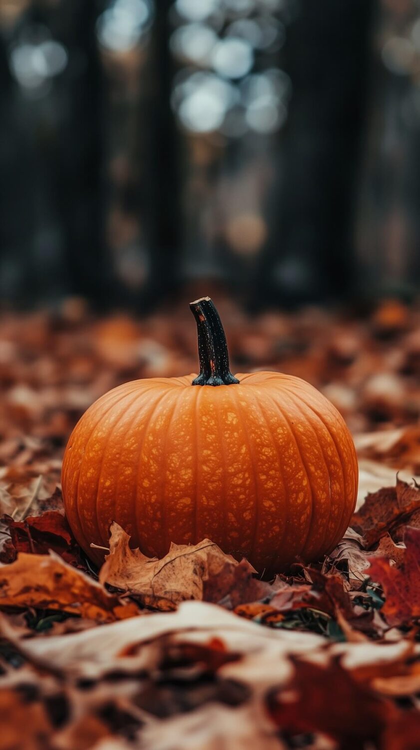 Beautiful (and Fun) Fall Phone Wallpapers to Start the Cozy Season 5 simple pumpkin in woods wallpaper