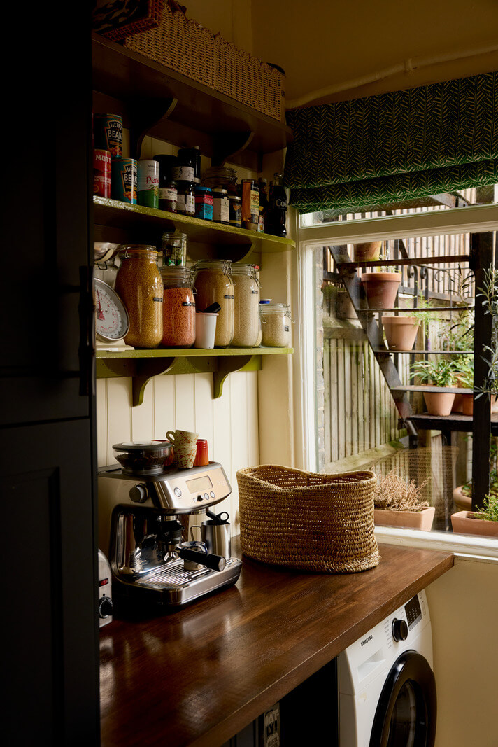 A Beautiful Color Palette in a Victorian London Apartment 10 small utility room with shelves nordroom