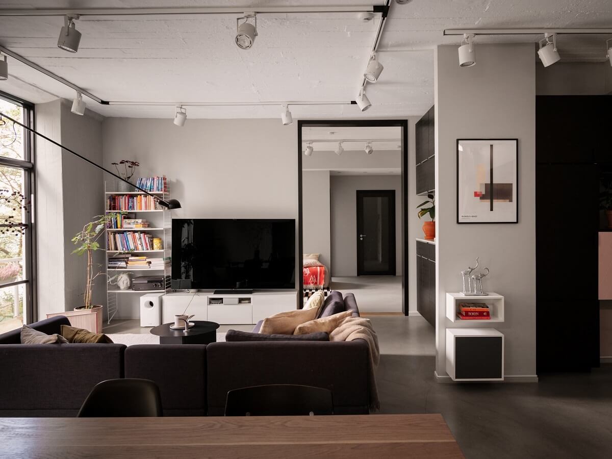 A Modern Industrial Basement Apartment in Sweden 6 television room
