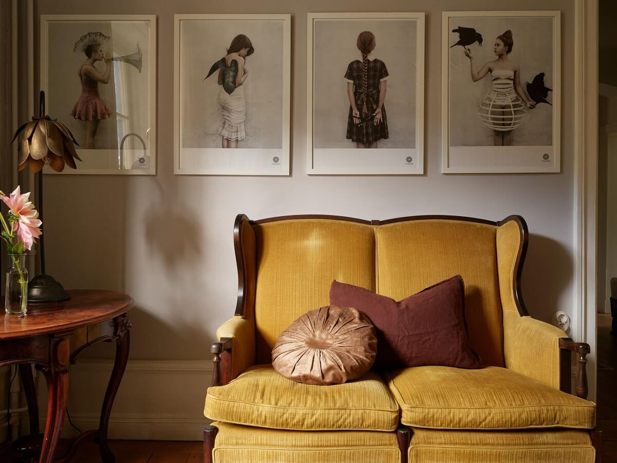 Beautiful Historic Details in a Large and Inviting Family Apartment 6 vintage yellow sofa