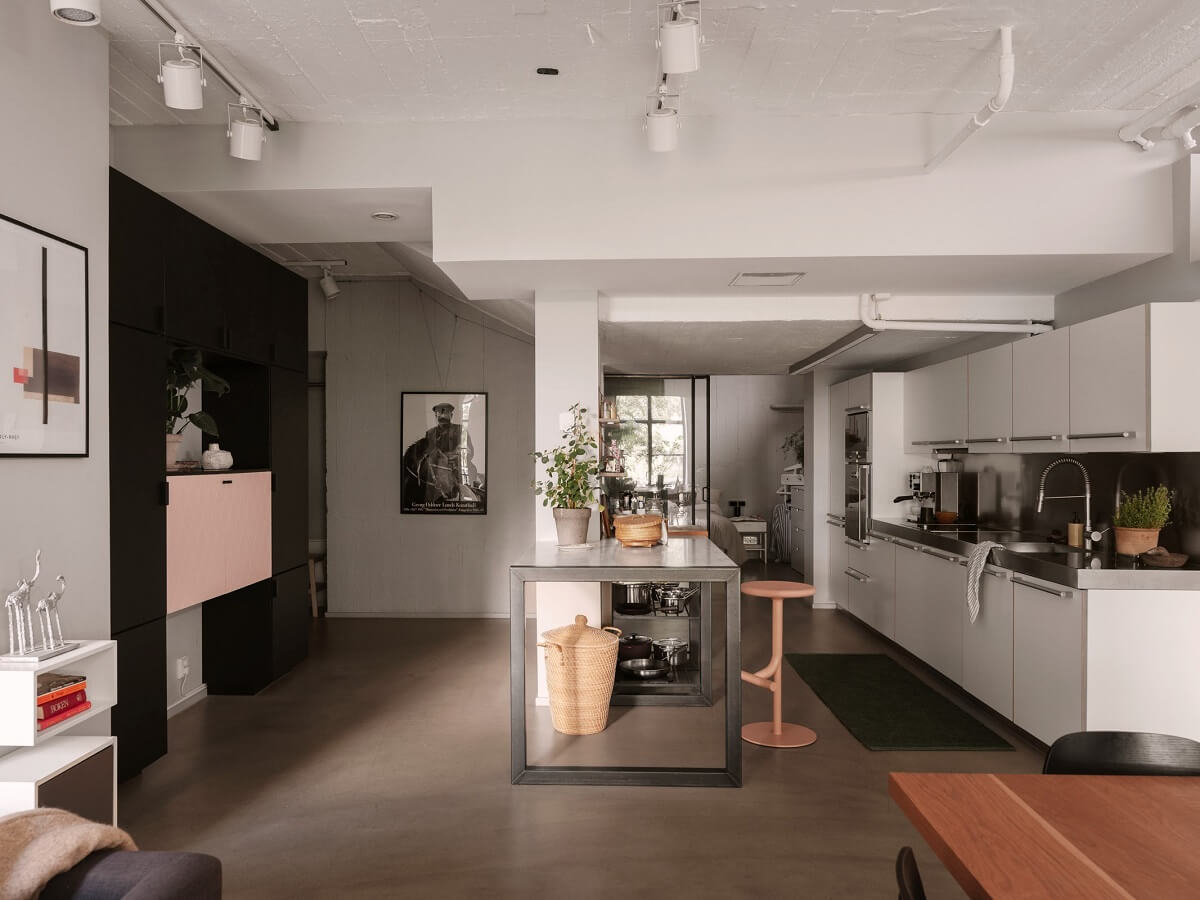 A Modern Industrial Basement Apartment in Sweden 13 white kitchen