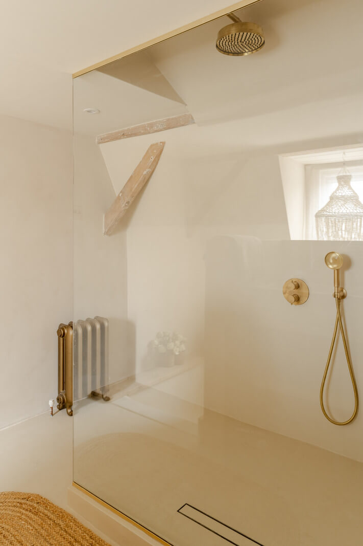 Serene Spaces with Limewash Walls in an English Victorian Home 17 attic bathroom walk in shower