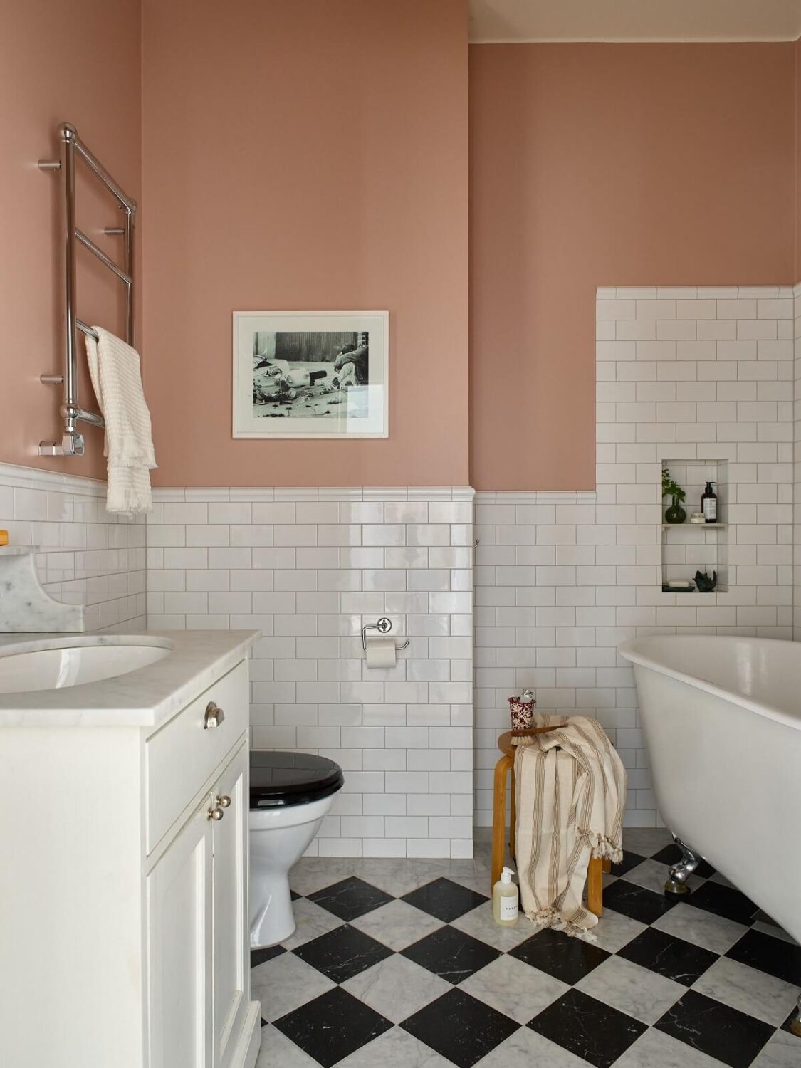 Best of 2024: Bathrooms 9 bathroom pink walls black an white checkerboard floor and bath