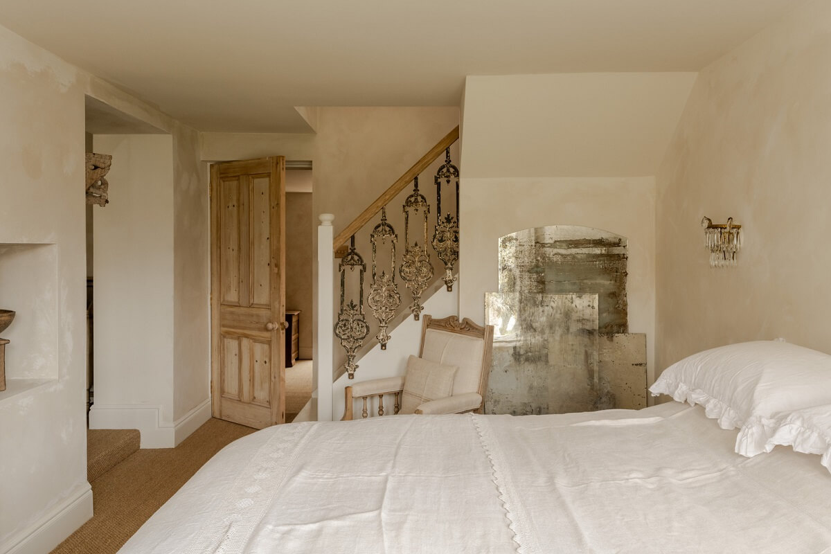 Serene Spaces with Limewash Walls in an English Victorian Home 15 bedroom with irnate details