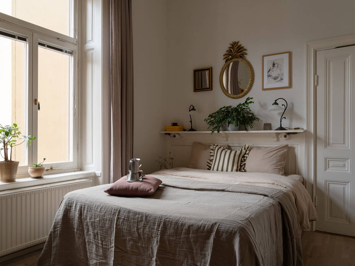 A Swedish Maisonette with Period Features and Modern Solutions 11 bedroom with shelf