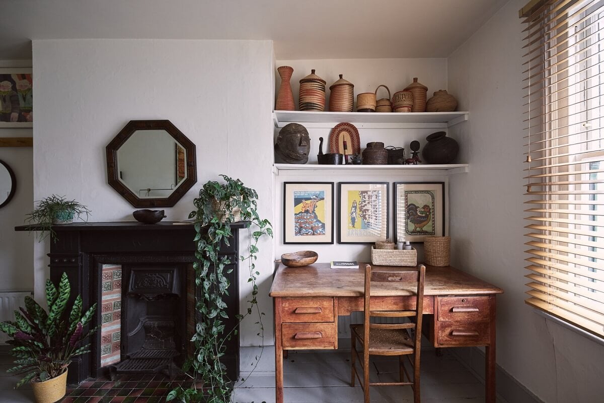 A Grand Victorian House with Many Period Features and a Lush Garden 19 bedroom wooden desk and black fireplace